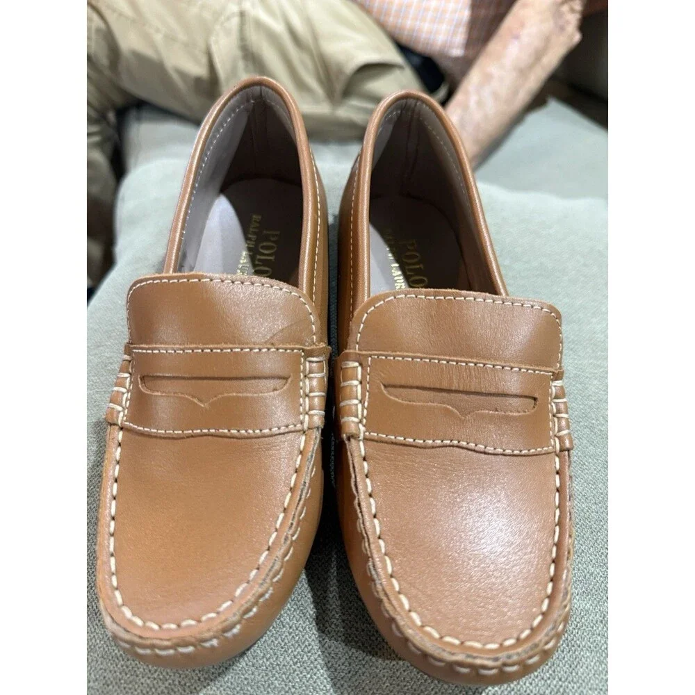 Polo Ralph Lauren Leather Penny Loafers Brown Driving Moccasins Kids